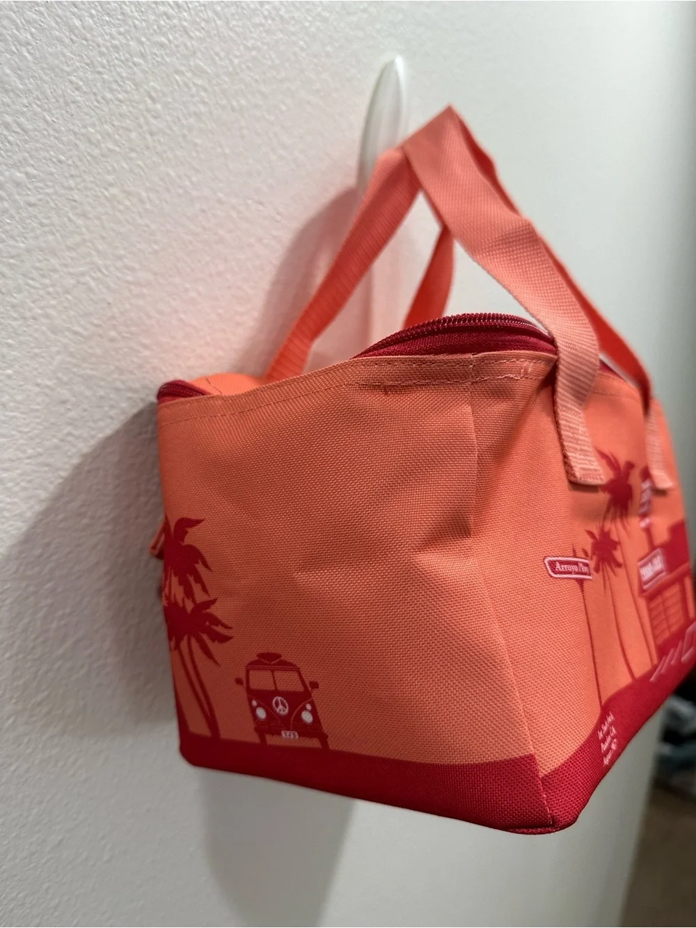 Trader Joe's Coral & Red Insulated Mini Lunch Tote Bag zipper